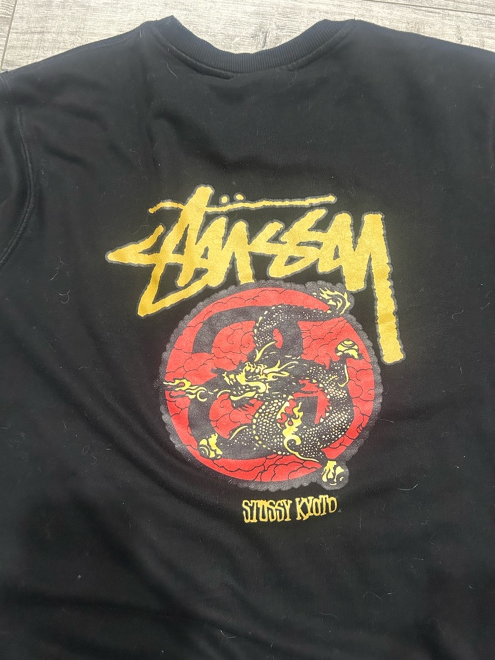 Stussy Black Crewneck Sweatshirt with White Logo Tag